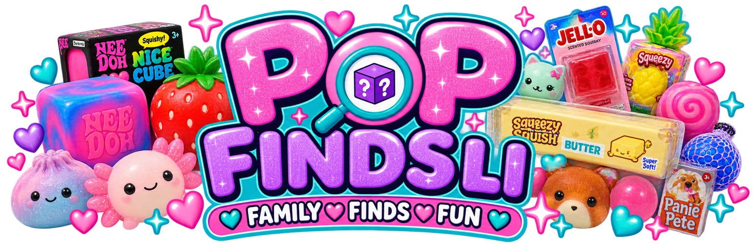 Pop Finds LI surrounded by colorful squishies and collectibles